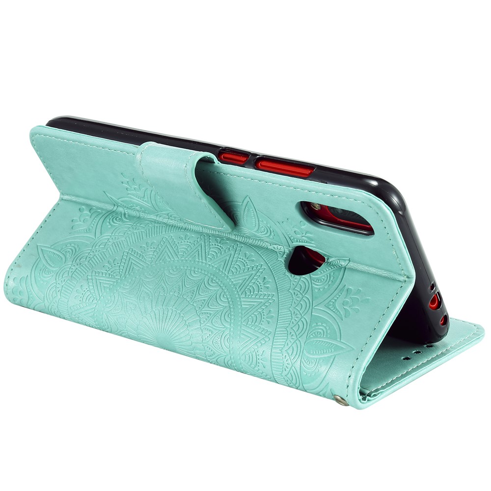 Imprint Mandala Pattern Wallet Stand Leather Flip Case for Xiaomi Redmi Note 7S / Note 7 / Note 7 Pro (India) - Cyan-5