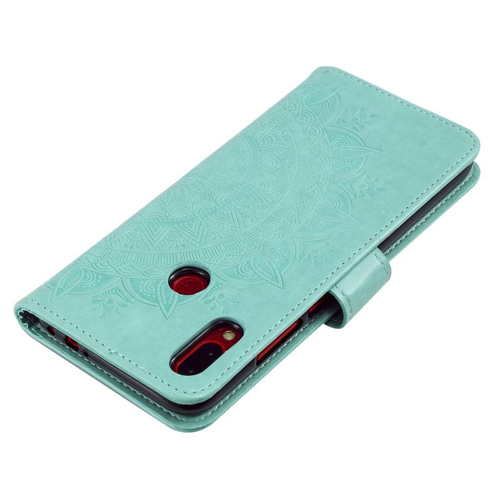 Imprint Mandala Pattern Wallet Stand Leather Flip Case for Xiaomi Redmi Note 7S / Note 7 / Note 7 Pro (India) - Cyan-8