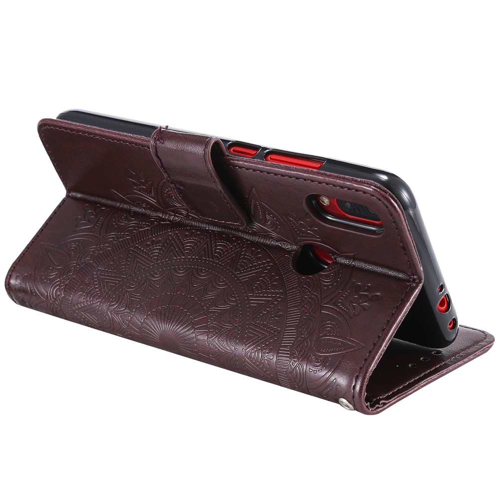 Imprint Mandala Pattern Wallet Stand Leather Flip Case for Xiaomi Redmi Note 7S / Note 7 / Note 7 Pro (India) - Dark Brown-5