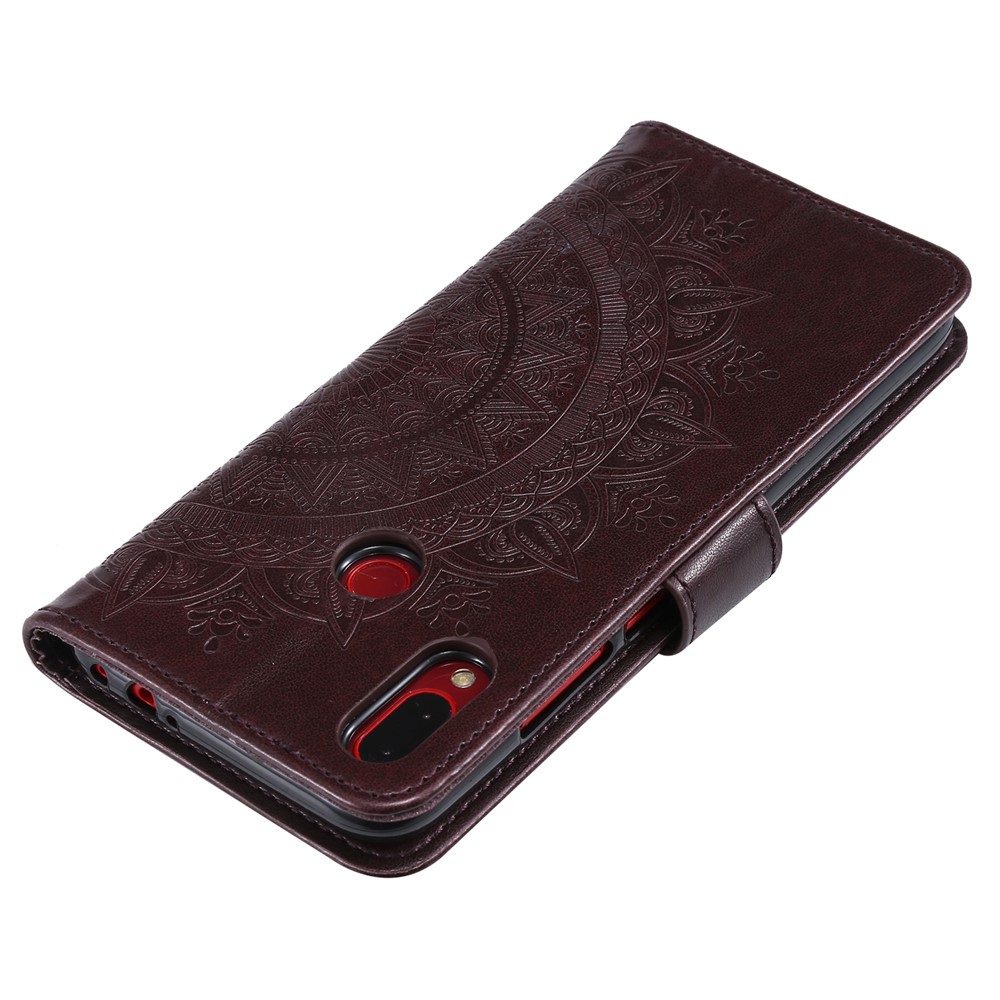 Imprint Mandala Pattern Wallet Stand Leather Flip Case for Xiaomi Redmi Note 7S / Note 7 / Note 7 Pro (India) - Dark Brown-8