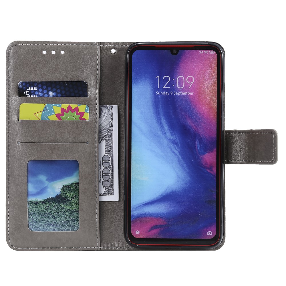 Imprint Mandala Pattern Wallet Stand Leather Flip Case for Xiaomi Redmi Note 7S / Note 7 / Note 7 Pro (India) - Grey-4