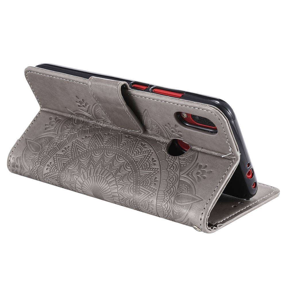 Imprint Mandala Pattern Wallet Stand Leather Flip Case for Xiaomi Redmi Note 7S / Note 7 / Note 7 Pro (India) - Grey-5