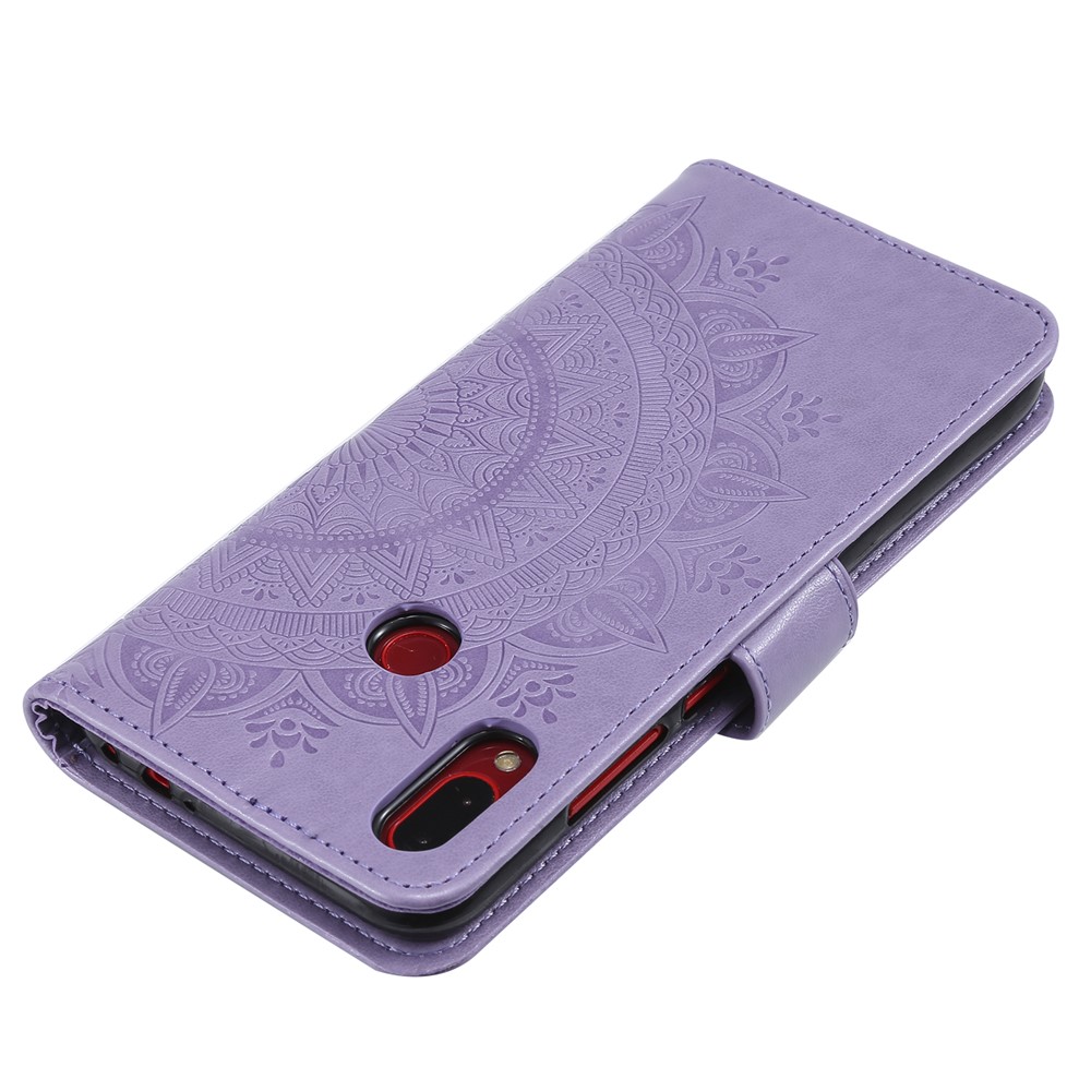 Impressão Mandala Padrão Carteira Capa de Couro Para Xiaomi Redmi Note 7s / Nota 7 / Nota 7 Pro (índia) - Roxo