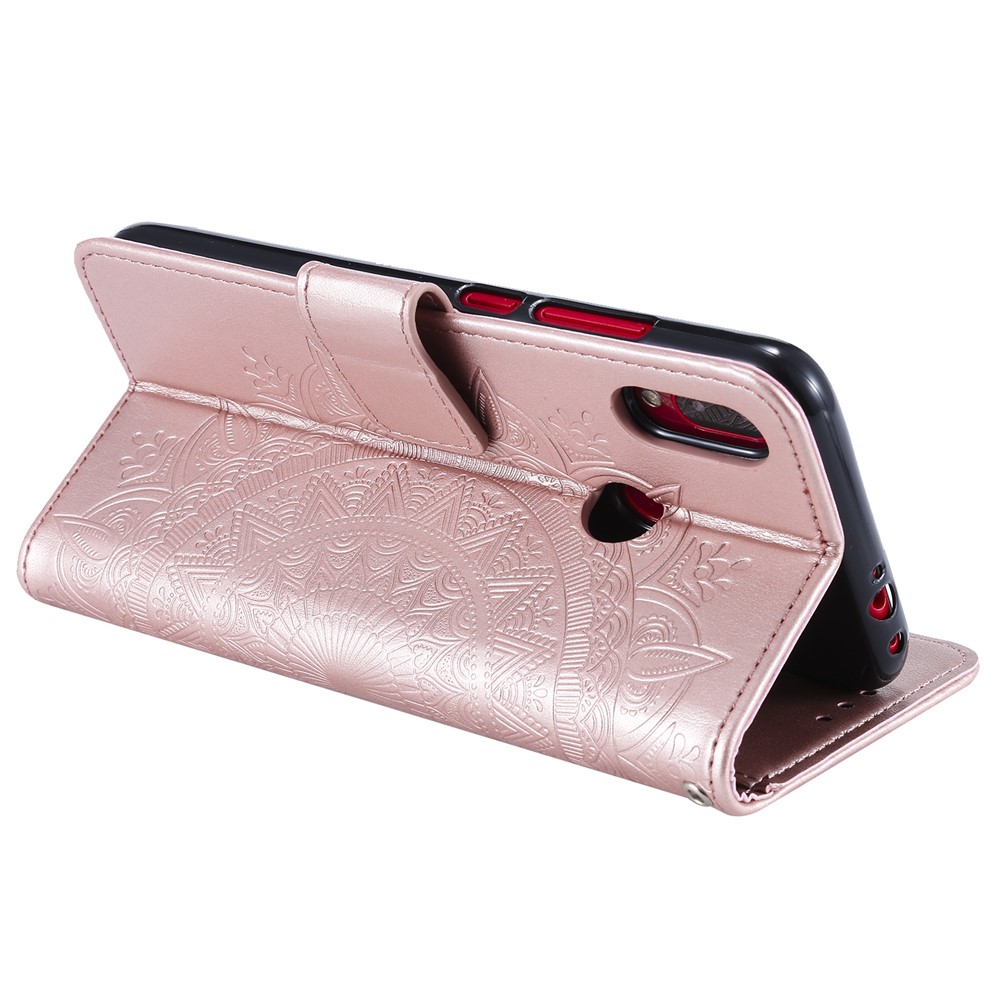 Imprint Mandala Pattern Wallet Stand Leather Flip Case for Xiaomi Redmi Note 7S / Note 7 / Note 7 Pro (India) - Rose Gold-5
