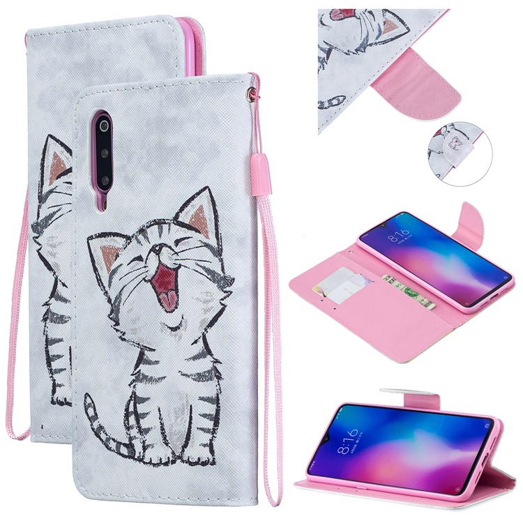 Pattern Printing Leather Wallet Case for Xiaomi Mi 9 - Cat Pattern-1