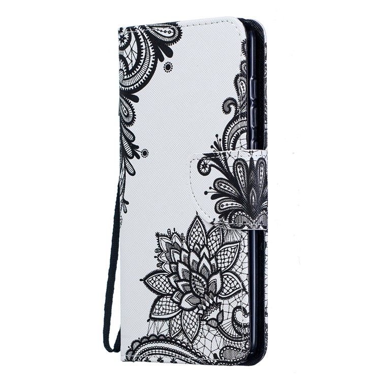 Pattern Printing Leather Wallet Case for Xiaomi Mi 9 - Black Flower-2