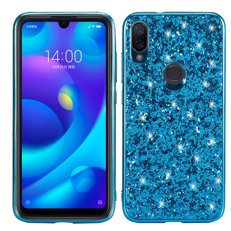 Glittering Sequins Electroplating TPU Frame+PC Hybrid Phone Case for Xiaomi Mi Play - Blue-1