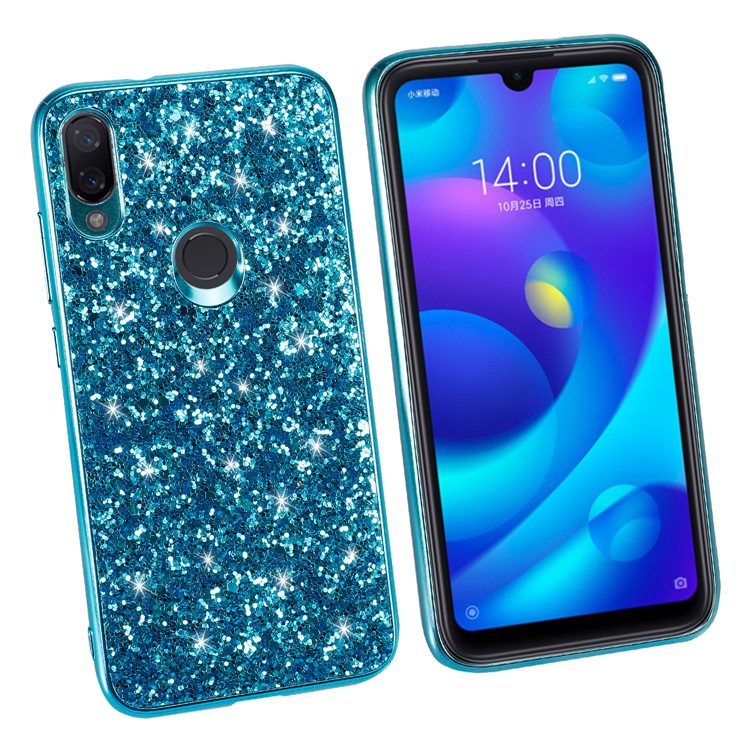 Glittering Sequins Electroplating TPU Frame+PC Hybrid Phone Case for Xiaomi Mi Play - Blue-3