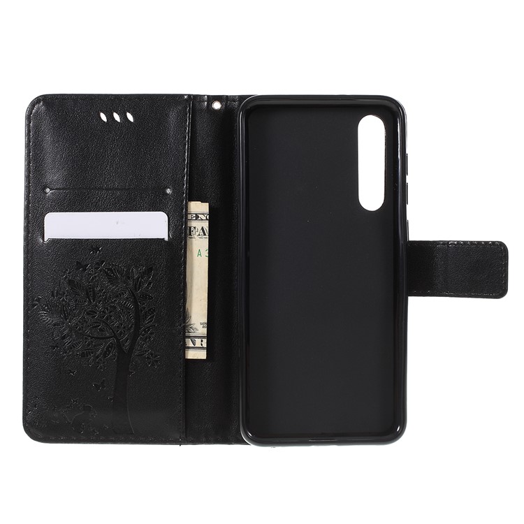 Imprint Cat and Tree Pattern Wallet Leather Stand Case for Xiaomi Mi 9 SE - Black-9