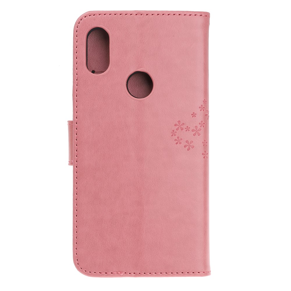 Empreinte Tree Owl Portefeuille Support Casquette de Téléphone en Cuir Pour Xiaomi Redmi Note 7s / Remarque 7 / Note 7 Pro (inde) - Rose