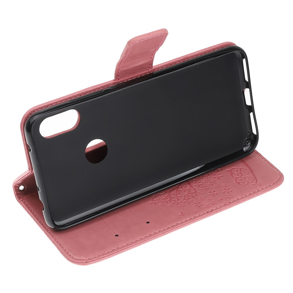 Carteira da Coruja da Árvore de Impressão Caixa de Telefone de Couro Para Xiaomi Redmi Note 7s / Nota 7 / Nota 7 Pro (índia) - Rosa-4