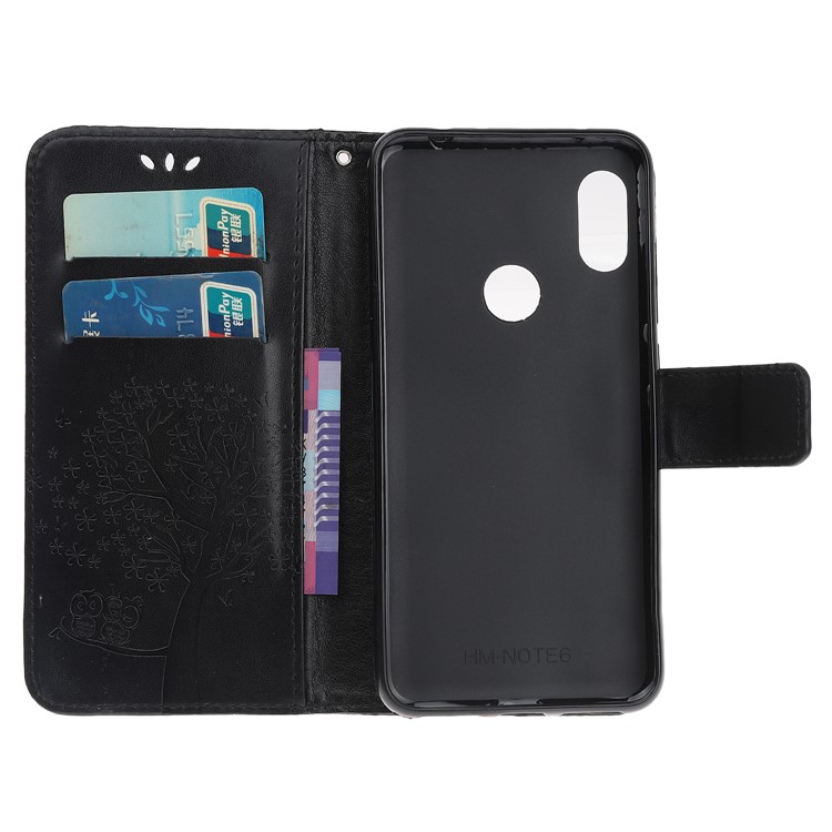 Imprint Tree Owl Wallet Stand Leather Flip Phone Case for Xiaomi Redmi Note 7S / Note 7 / Note 7 Pro (India) - Black-5