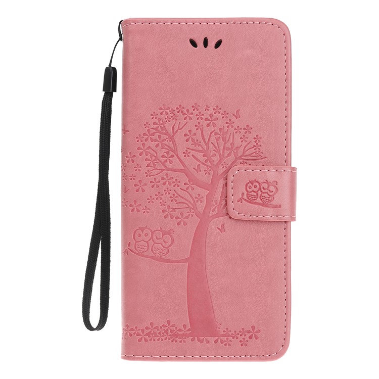 Imprint Tree Owl Wallet Stand Flip Leather Phone Cover for Xiaomi Redmi 7 / Y3 - Pink-2