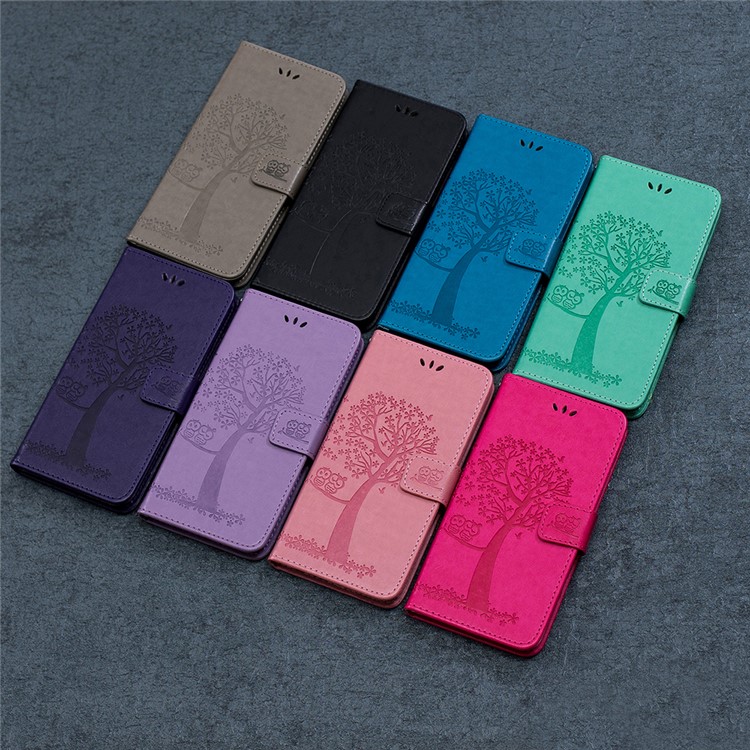 Imprint Tree Owl Wallet Stand Flip Leather Phone Cover for Xiaomi Redmi 7 / Y3 - Pink-8