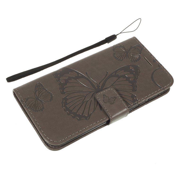 Imprint Butterfly Leather Wallet Phone Shell for Xiaomi Redmi Go - Grey-7