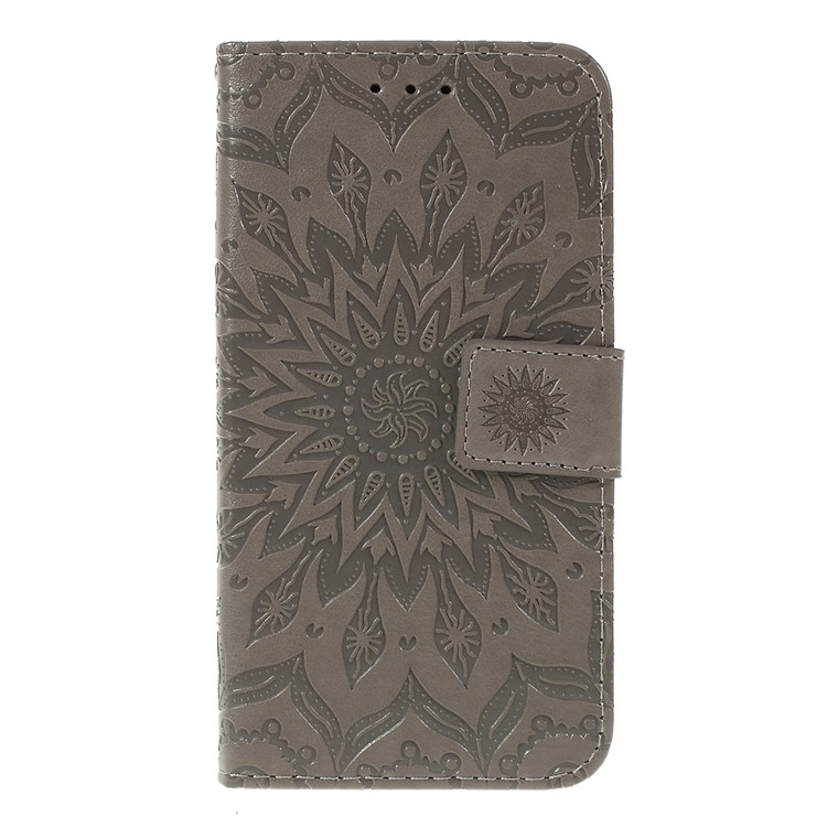 Imprint Sunflower Wallet Leather Stand Case for Xiaomi Redmi Go - Grey-3