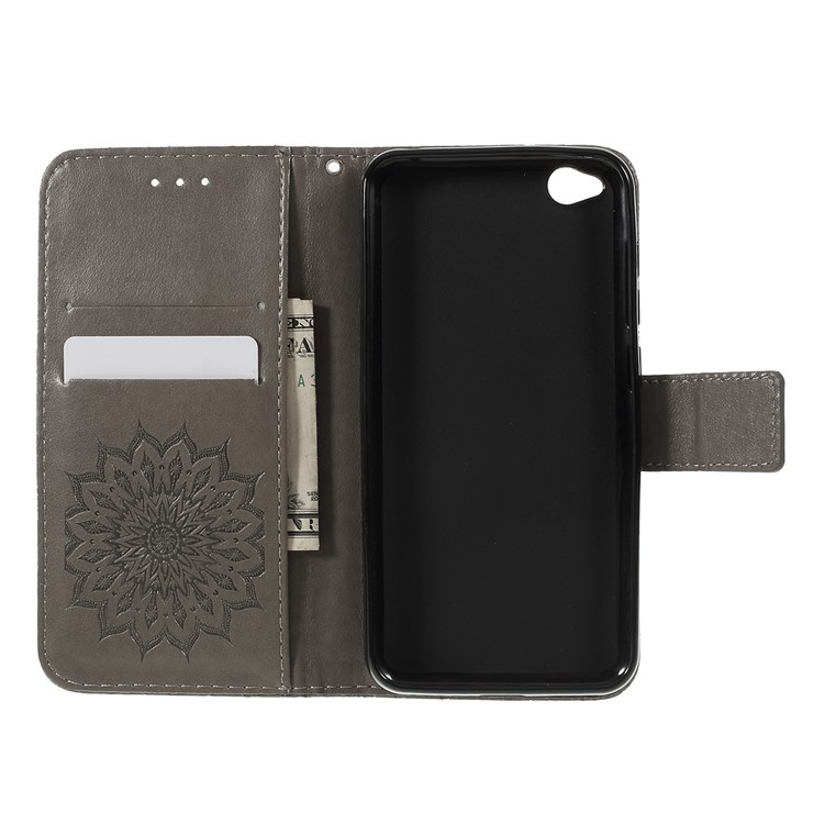 Imprint Sunflower Wallet Leather Stand Case for Xiaomi Redmi Go - Grey-8