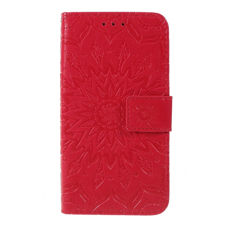 Imprint Sunflower Wallet Leather Stand Case for Xiaomi Redmi Go - Red-1