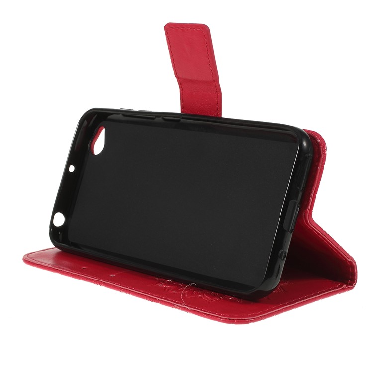 Imprint Sunflower Wallet Leather Stand Case for Xiaomi Redmi Go - Red-2