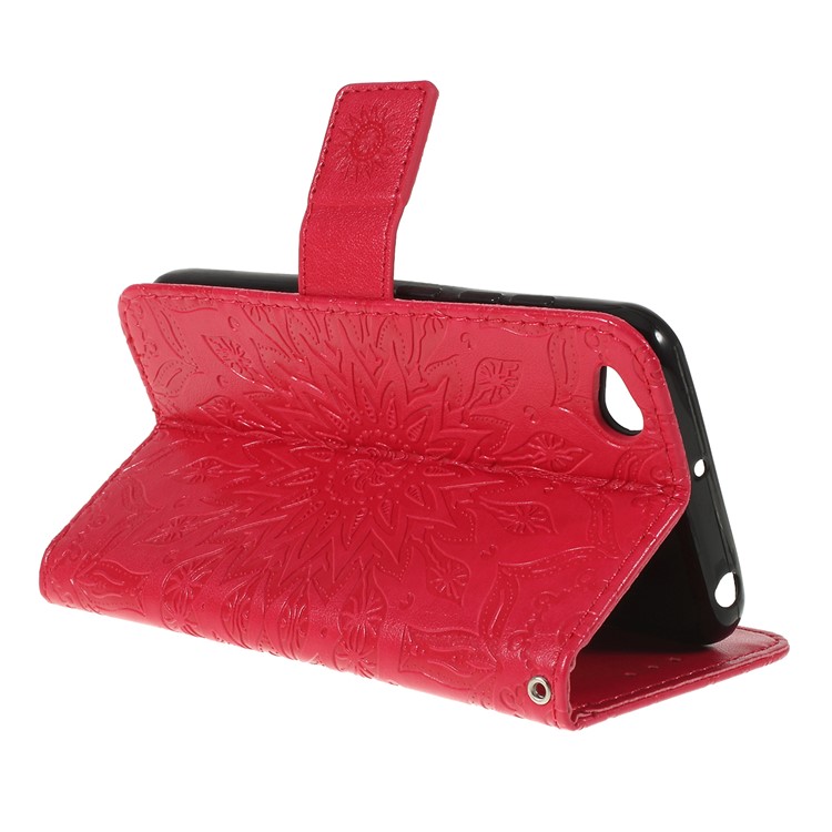 Imprint Sunflower Wallet Leather Stand Case for Xiaomi Redmi Go - Red-3