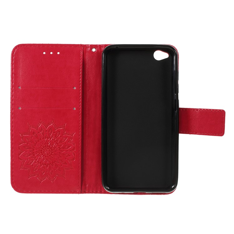 Imprint Sunflower Wallet Leather Stand Case for Xiaomi Redmi Go - Red-4