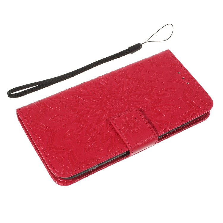 Imprint Sunflower Wallet Leather Stand Case for Xiaomi Redmi Go - Red-5