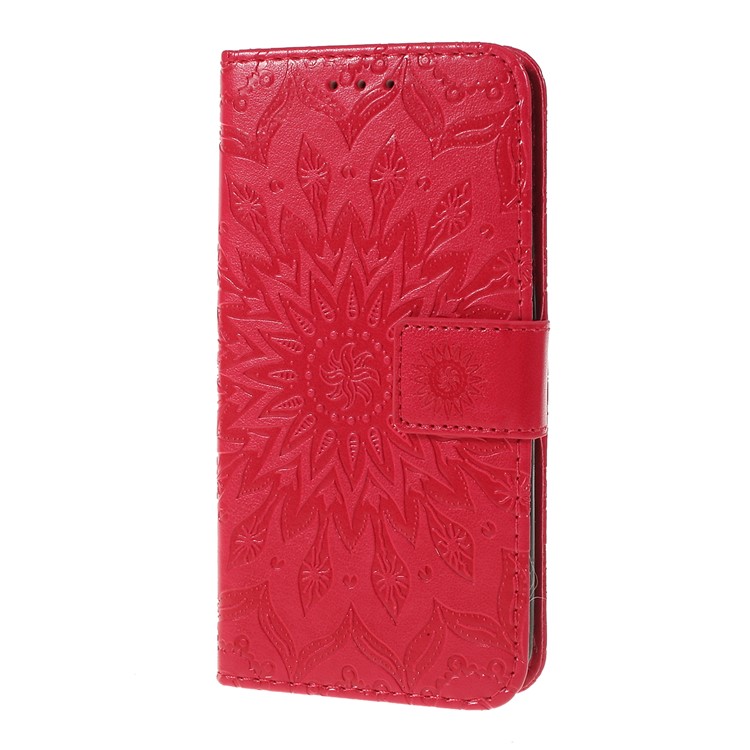 Imprint Sunflower Wallet Leather Stand Case for Xiaomi Redmi Go - Red-6