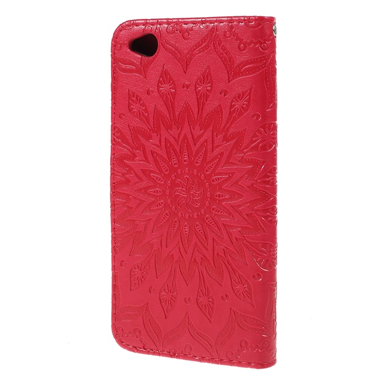 Imprint Sunflower Wallet Leather Stand Case for Xiaomi Redmi Go - Red-7
