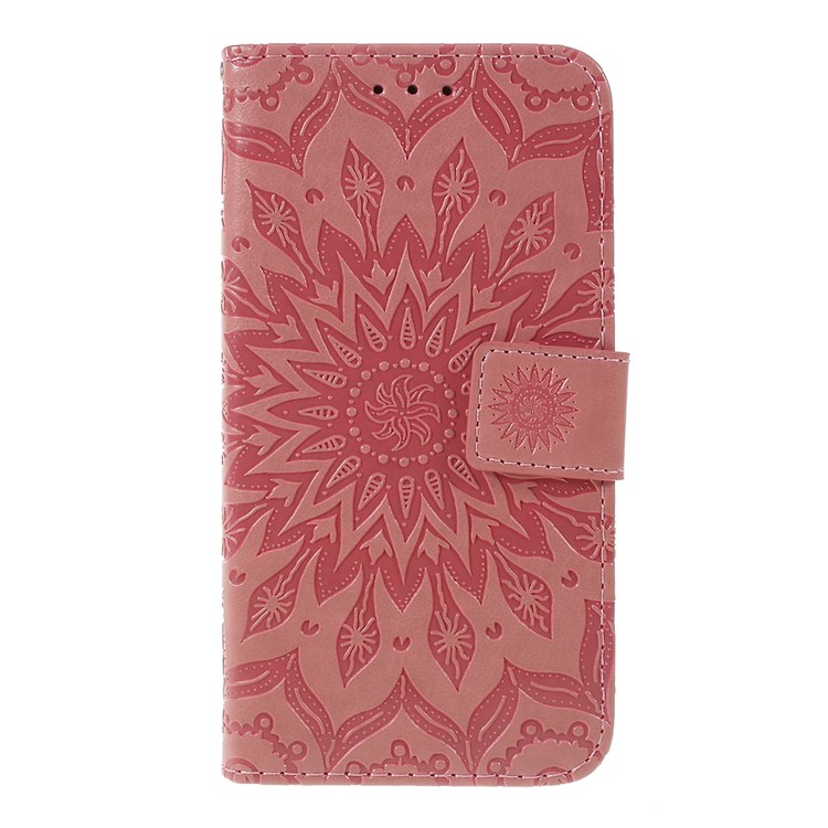 Imprint Sunflower Wallet Leather Stand Case for Xiaomi Redmi Go - Pink-1