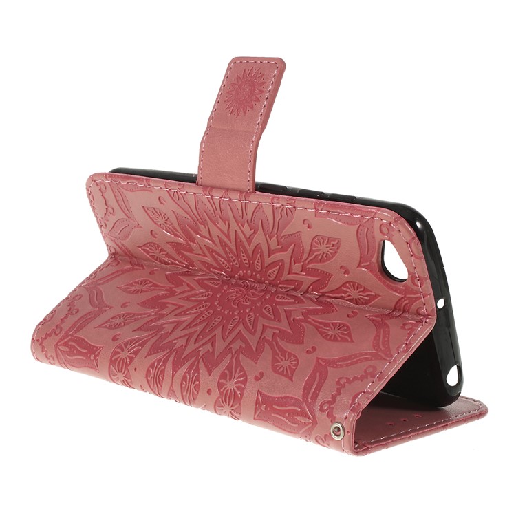 Imprint Sunflower Wallet Leather Stand Case for Xiaomi Redmi Go - Pink-3