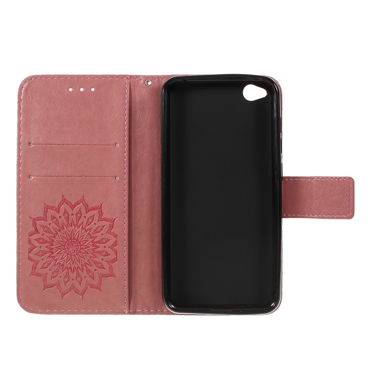 Imprint Sunflower Wallet Leather Stand Case for Xiaomi Redmi Go - Pink-4