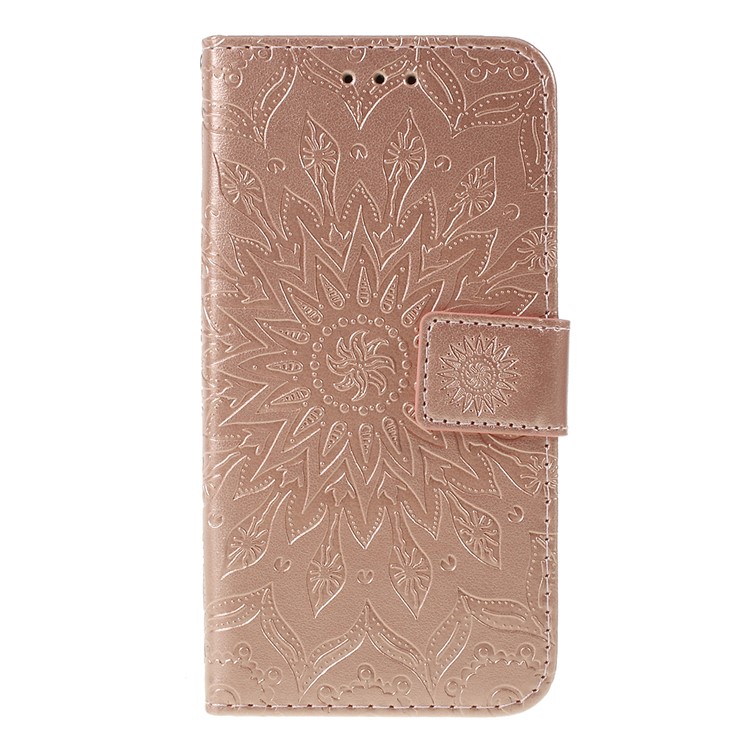 Imprint Sunflower Wallet Leather Stand Case for Xiaomi Redmi Go - Rose Gold-1