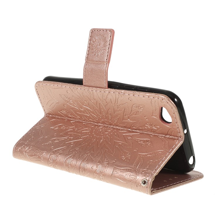 Imprint Sunflower Wallet Leather Stand Case for Xiaomi Redmi Go - Rose Gold-3