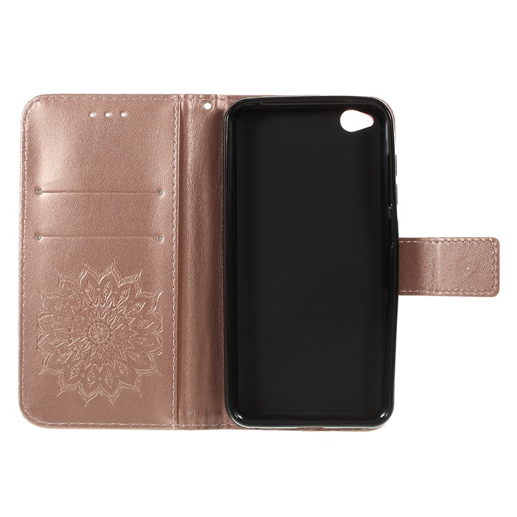 Imprint Sunflower Wallet Leather Stand Case for Xiaomi Redmi Go - Rose Gold-4
