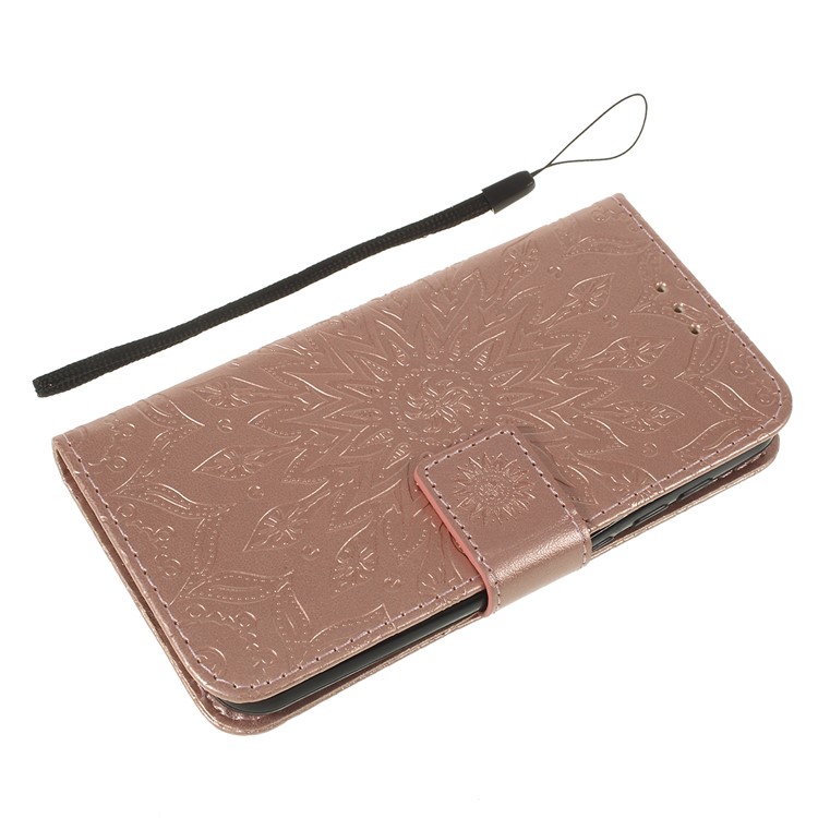 Imprint Sunflower Wallet Leather Stand Case for Xiaomi Redmi Go - Rose Gold-5