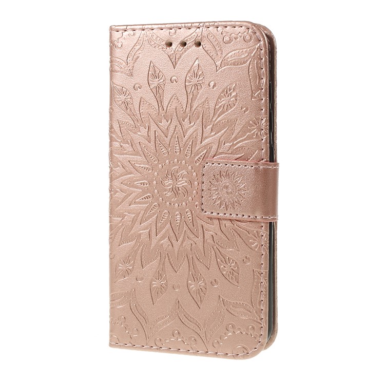 Imprint Sunflower Wallet Leather Stand Case for Xiaomi Redmi Go - Rose Gold-6