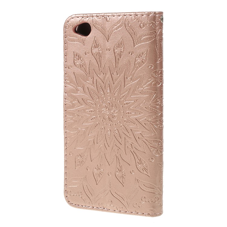 Imprint Sunflower Wallet Leather Stand Case for Xiaomi Redmi Go - Rose Gold-7
