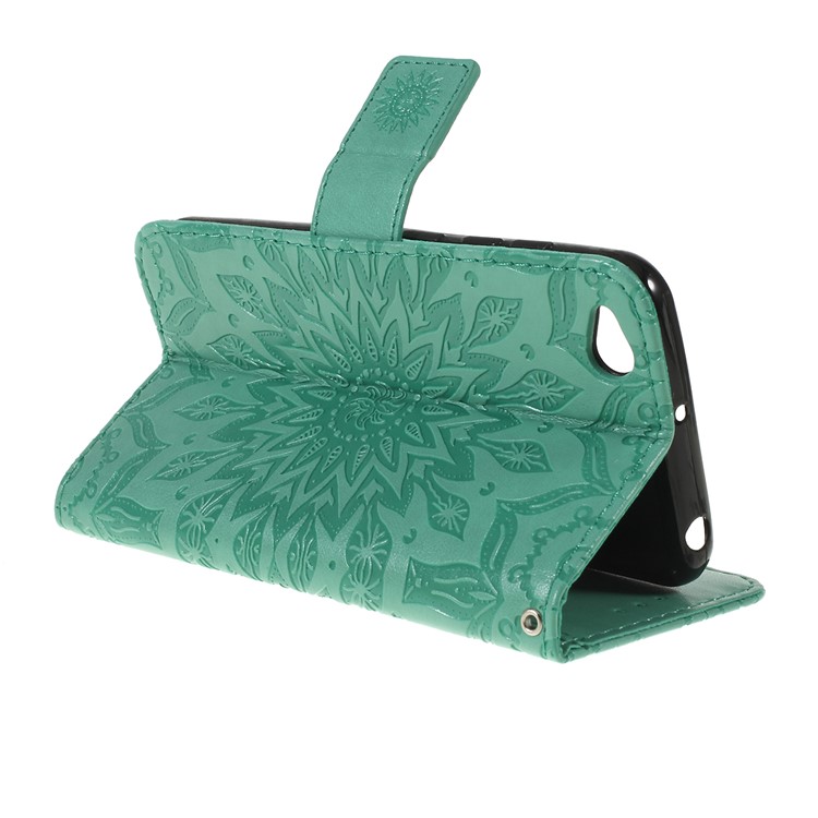 Imprint Sunflower Wallet Leather Stand Case for Xiaomi Redmi Go - Cyan-3