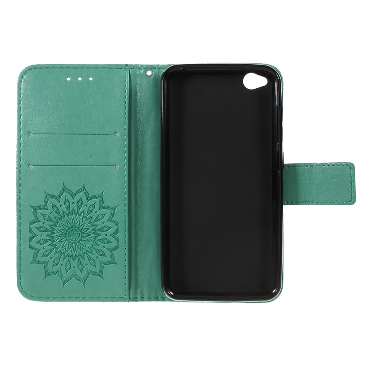 Imprint Sunflower Wallet Leather Stand Case for Xiaomi Redmi Go - Cyan-4