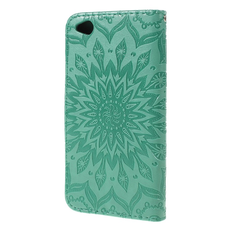 Imprint Sunflower Wallet Leather Stand Case for Xiaomi Redmi Go - Cyan-7