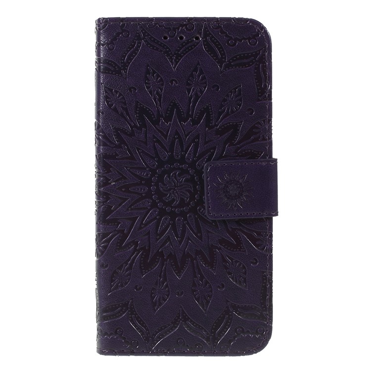 Imprint Sunflower Wallet Leather Stand Case for Xiaomi Redmi Go - Purple-1