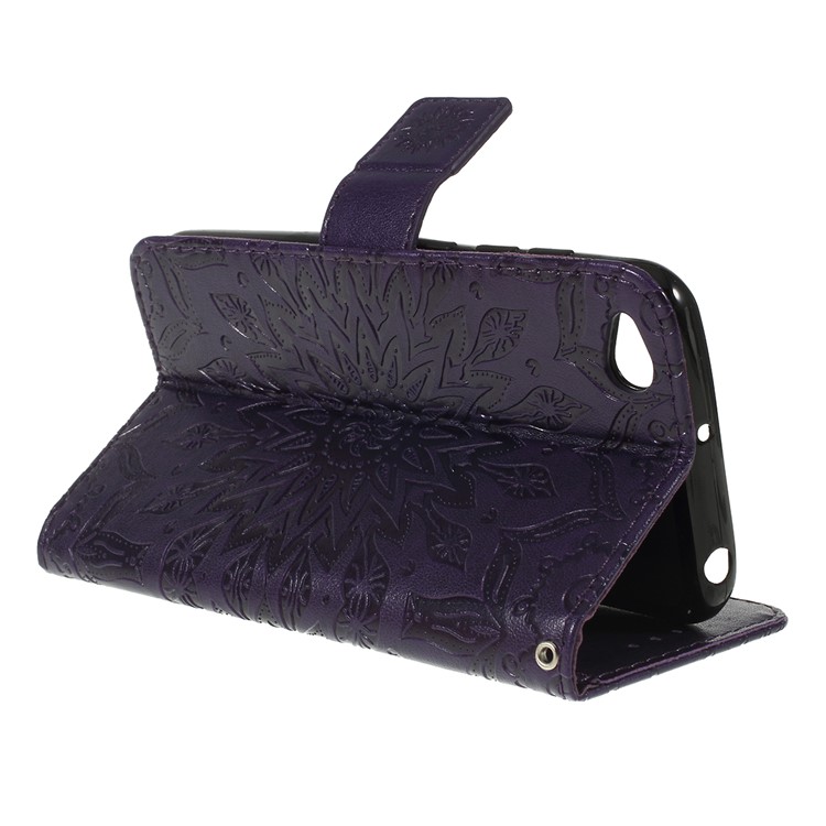 Imprint Sunflower Wallet Leather Stand Case for Xiaomi Redmi Go - Purple-3