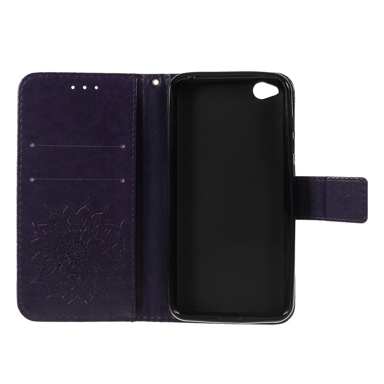 Imprint Sunflower Wallet Leather Stand Case for Xiaomi Redmi Go - Purple-4