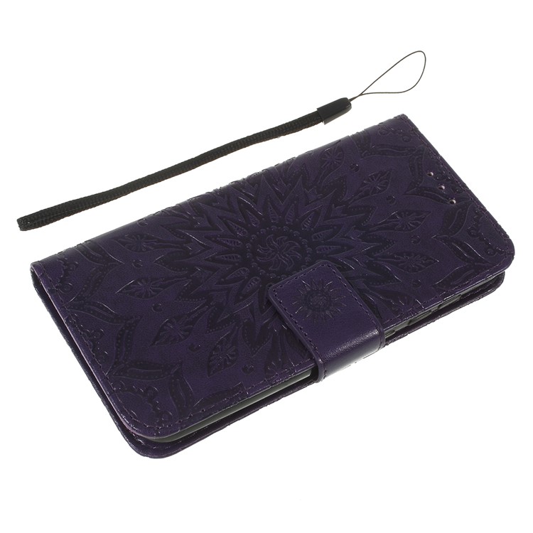 Imprint Sunflower Wallet Leather Stand Case for Xiaomi Redmi Go - Purple-5