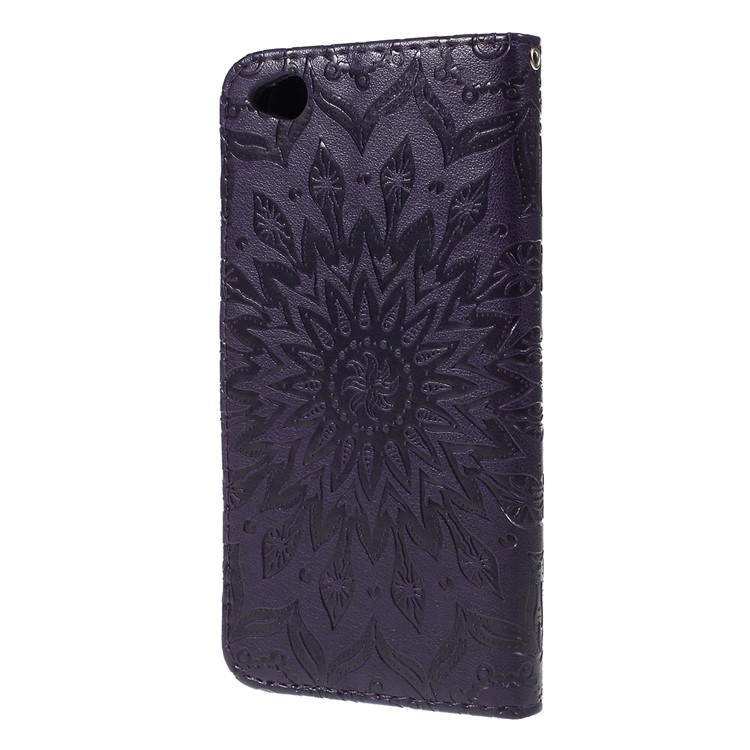 Imprint Sunflower Wallet Leather Stand Case for Xiaomi Redmi Go - Purple-7