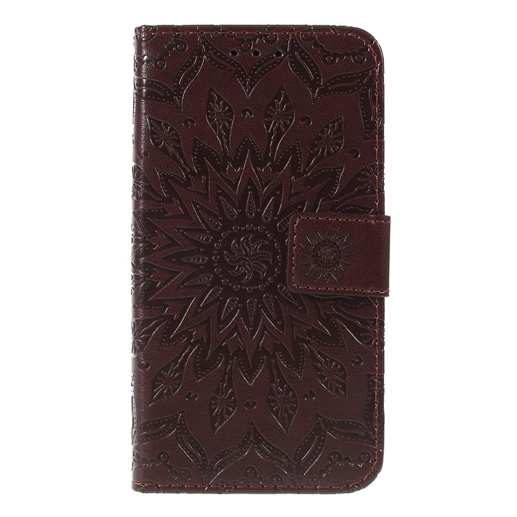 Imprint Sunflower Wallet Leather Stand Case for Xiaomi Redmi Go - Brown-1
