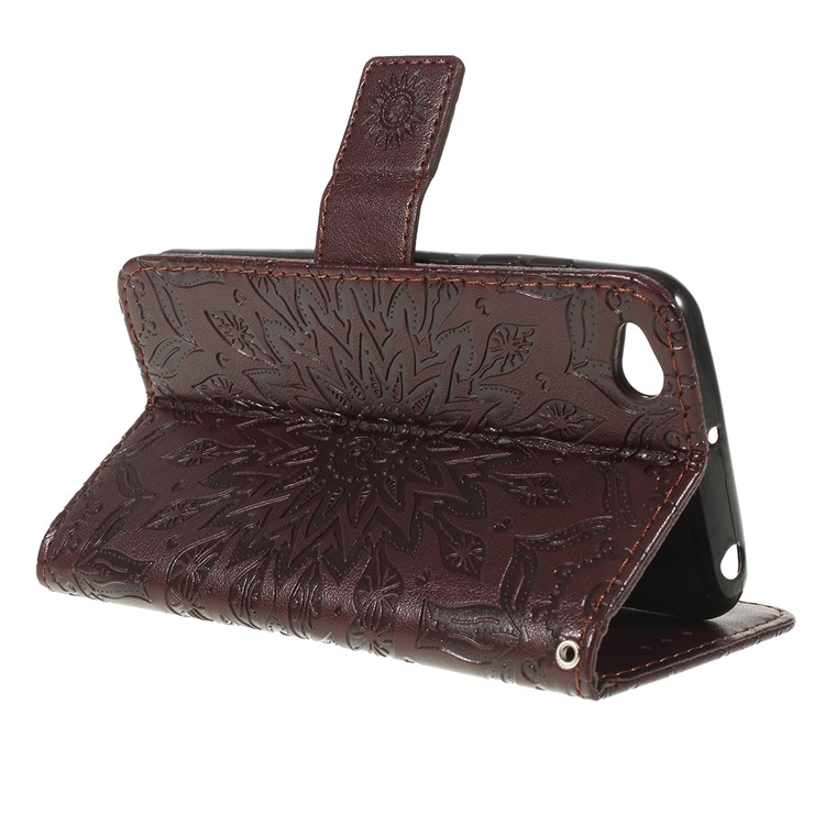 Imprint Sunflower Wallet Leather Stand Case for Xiaomi Redmi Go - Brown-3