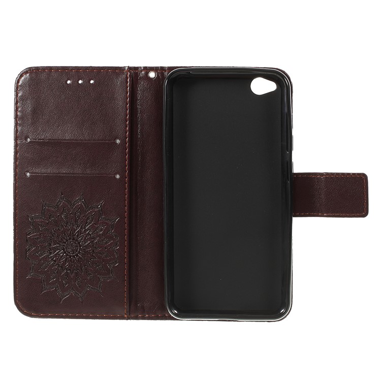 Imprint Sunflower Wallet Leather Stand Case for Xiaomi Redmi Go - Brown-4