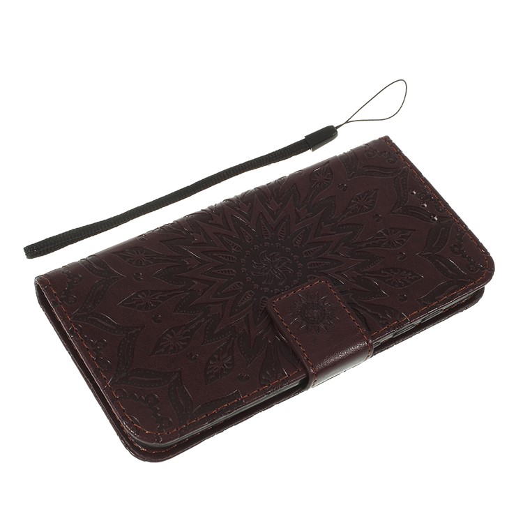 Imprint Sunflower Wallet Leather Stand Case for Xiaomi Redmi Go - Brown-5