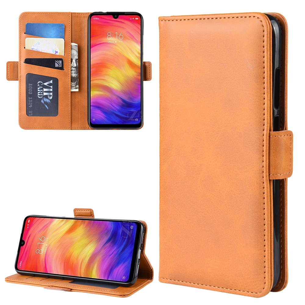 Dual-clasp Leather Wallet Stand Phone Case Cover for Xiaomi Redmi Note 7 / Note 7 Pro (India) / Note 7S - Light Brown-1